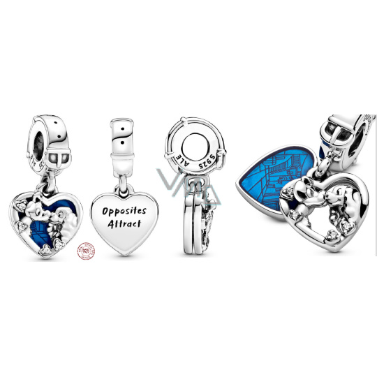 Charm Sterlingové stříbro 925 Disney Lady a Tramp, přívěsek na náramek, film Charm Sterlingové stříbro 925 Disney Lady a Tramp, přívěsek na náramek, film