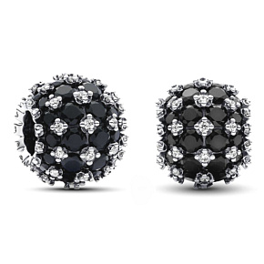 Charm Třpytivé kulaté černé kouzlo Pavé, korálek na náramek symbol