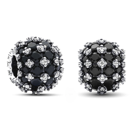 Charm Třpytivé kulaté černé kouzlo Pavé, korálek na náramek symbol