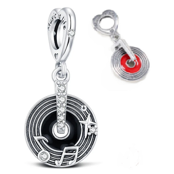 Charm Gramofonová deska – Music is Life, přívěsek na náramek hudba