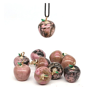 Rodonit Jablko poznání přívěsek, přírodní kámen 2,7 x 15 mm, ručně vyřezávaný, velký léčitel srdcí