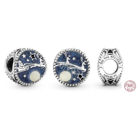 Charm Sterlingové stříbro 925 Santa a sobí kouzlo, korálek na náramek Vánoce