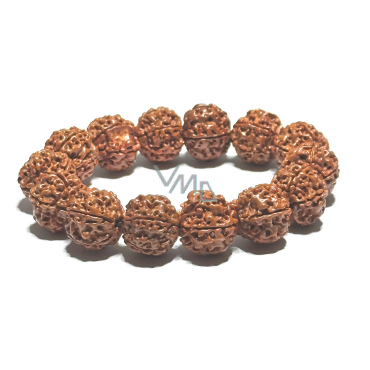 Rudraksha náramek elastický přírodní kámen, kulička 18 mm / 19 cm Rudraksha náramek elastický přírodní kámen, kulička 18 mm / 19 cm