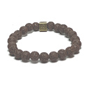 Láva hnědá s královskou mantrou Óm, náramek elastický přírodní kámen, kulička 8 mm / 16 - 17 cm, zrozen ze čtyř živlů