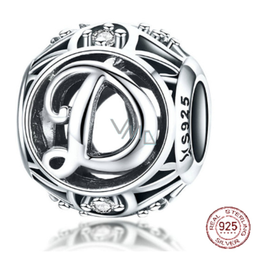 Charm Sterlingové stříbro 925 Kouzelná abeceda písmeno D s květinami korálek na náramek Charm Sterlingové stříbro 925 Kouzelná abeceda písmeno D s květinami korálek na náramek