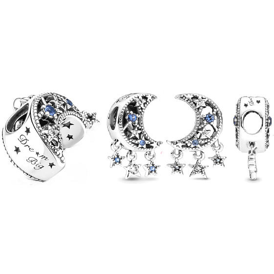 Charm Půlměsíc a hvězdy, korálek na náramek vesmír