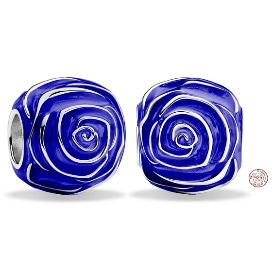 Charm Modrá růže v květu, korálek na náramek květina