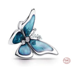 Charm Sterlingové stříbro 925 Třpytivý velkolepý motýl Modrásek, korálek na náramek zvíře Charm Sterlingové stříbro 925 Třpytivý velkolepý motýl Modrásek, korálek na náramek zvíře