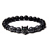 Láva černá + Vlčí hlava náramek elastický přírodní kámen, kulička 8 mm / 19 cm, zrozen ze čtyř živlů