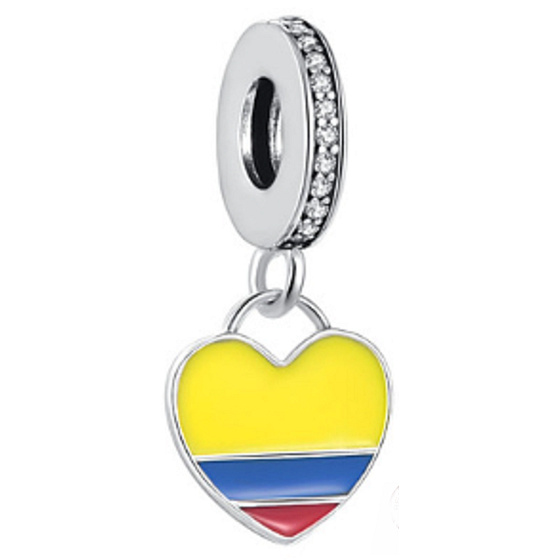 Charm Kolumbie vlajka srdce - miluji Kolumbii, přívěsek na náramek cestování