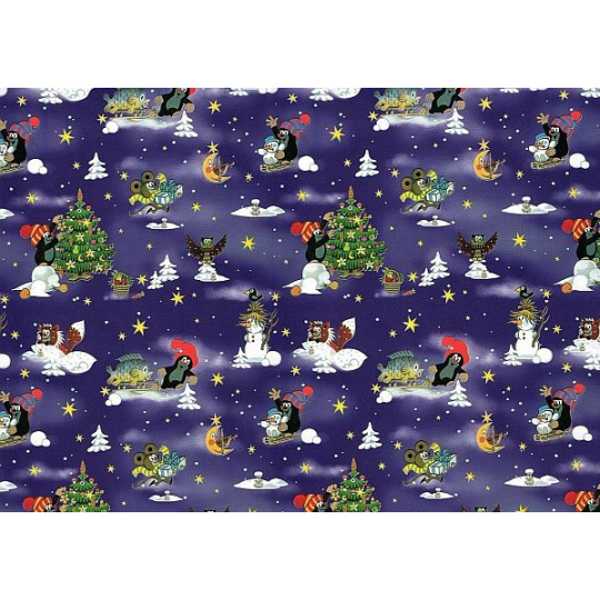 Nekupto Dárkový balicí papír 70 x 200 cm Vánoční Krteček tmavě modrá 1 role