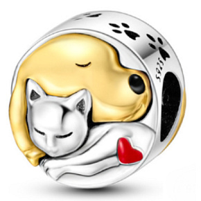 Charm Pes a kočka, korálek na náramek mazlíček