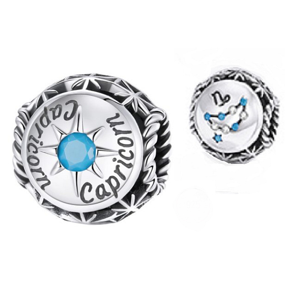 Charm Znamení zvěrokruhu, kubické zirkonie Kozoroh, korálek na náramek