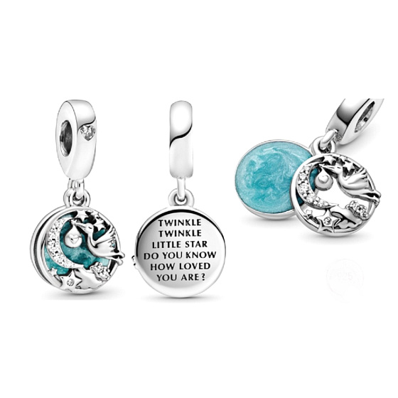 Charm Čáp bílý a zářící hvězda, 2v1 přívěsek na náramek rodina