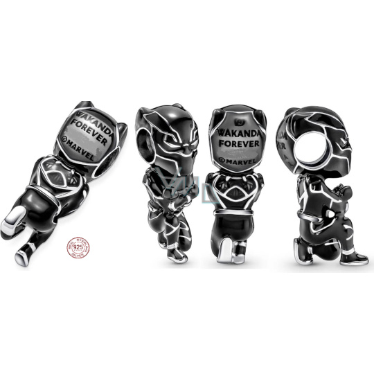 Charm Sterlingové stříbro 925 Marvel The Avengers, Black Panther, korálek na náramek film Charm Sterlingové stříbro 925 Marvel The Avengers, Black Panther, korálek na náramek film