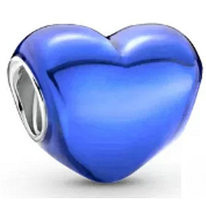 Charm Metalické modré srdce, korálek na náramek, láska