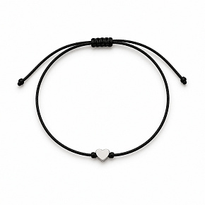 Dotek srdce | Nastavitelný šňůrkový náramek | Černá šňůrka • Stříbrné srdce | Symbol síly a elegance