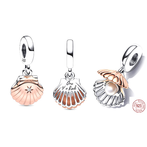 Charm Lastura a ošetřená sladkovodní kultivovaná perla, 2v1 otevíratelný přívěsek na náramek, moře