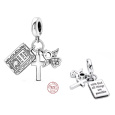 Charm Sterlingové stříbro 925 Náboženská kouzla, První přijímání, křest - Bible s bohem jsou všechny věci možné, 3v1 přívěsek na náramek