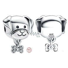 Charm Sterlingové stříbro 925 Pes s kostí, korálek na náramek mazlíček Charm Sterlingové stříbro 925 Pes s kostí, korálek na náramek mazlíček