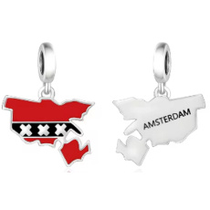 Charm Nizozemsko, Amsterodam vlajka - houpající se mapa přívěsek na náramek cestování