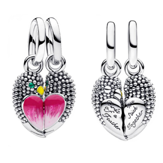 Charm Rozdělitelné srdce ptáčci – přívěsek na náramek, symbol lásky, přátelství a nerozlučného pouta