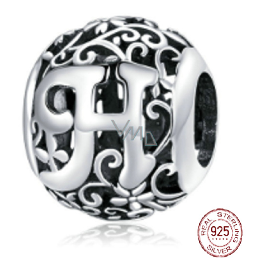 Charm Sterlingové stříbro 925 Kouzelná abeceda písmeno H s květinami, korálek na náramek Charm Sterlingové stříbro 925 Kouzelná abeceda písmeno H s květinami, korálek na náramek