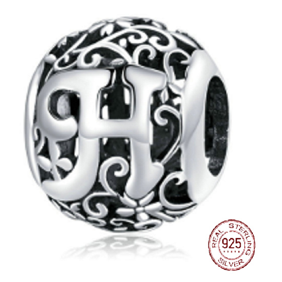 Charm Kouzelná abeceda písmeno H s květinami, korálek na náramek