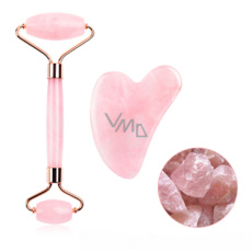 Růženin Gua Sha 5 x 8 cm + váleček masážní 14 x 5,5 cm redukuje vrásky, otoky, zlepšuje pružnost pokožky, sada bez obalu, kámen lásky