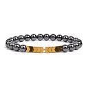 Magnetovec zeštíhlující náramek zlatá barva elastický přírodní kámen, kulička 8 mm / 21 cm