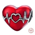 Charm Sterlingové stříbro 925 Červené srdce tlukot srdce, korálek na náramek láska