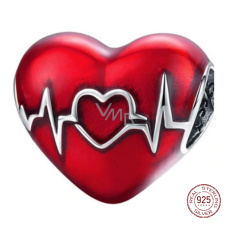 Charm Sterlingové stříbro 925 Červené srdce tlukot srdce, korálek na náramek láska