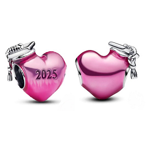 Charm Graduation 2025 - Růžové promoční srdce, korálek na náramek gradace