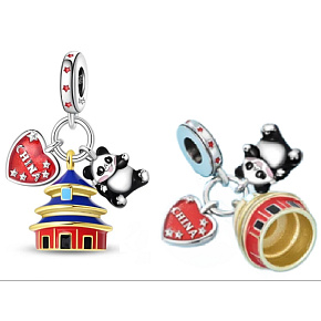 Charm Čína, chrám Nebes, panda a harmonie světa, 3v1 přívěsek na náramek cestování