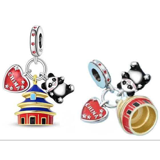 Charm Čína, chrám Nebes, panda a harmonie světa, 3v1 přívěsek na náramek cestování