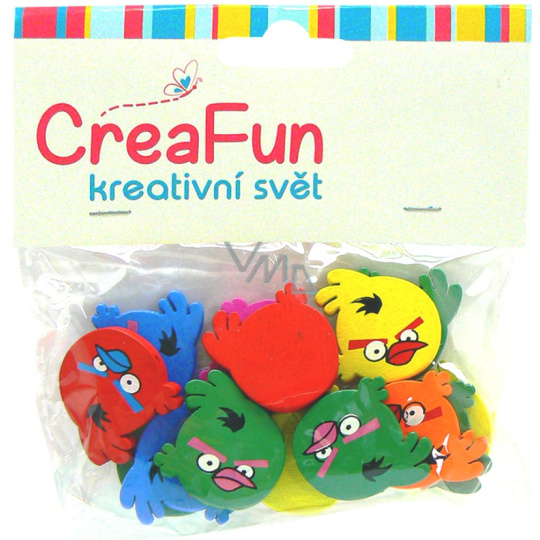 CreaFun Dřevěné dekorace Angry Birds mix barev 25mm 15 kusů