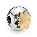 Charm Blýskavý čtyřlístek pro štěstí, stopper, klipový korálek na náramek příroda