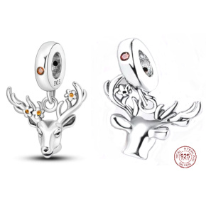 Charm Jelen s květinami, přívěsek na náramek zvíře