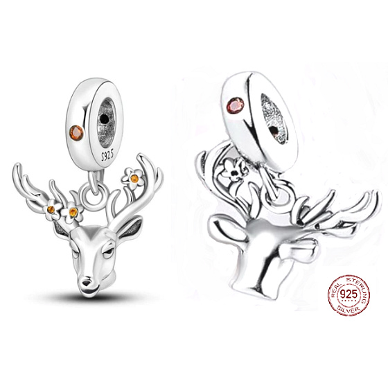 Charm Jelen s květinami, přívěsek na náramek zvíře