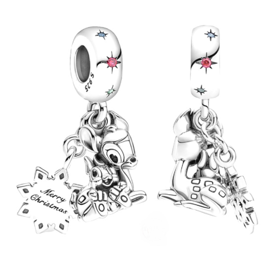 Charm Disney Bambi a Dupík, 2v1 přívěsek na náramek Vánoce