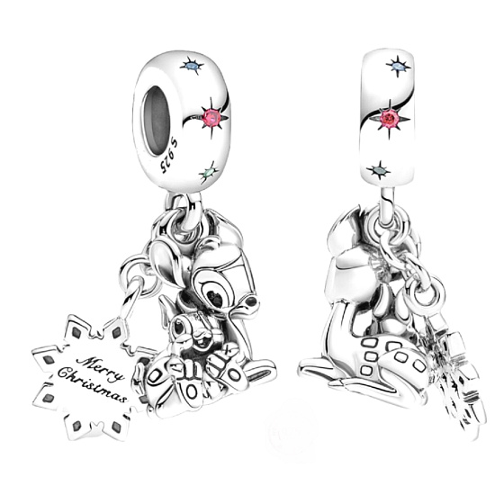 Charm Disney Bambi a Dupík, 2v1 přívěsek na náramek Vánoce