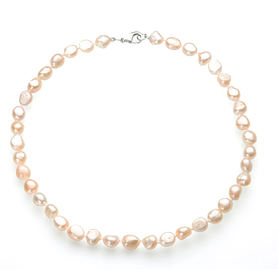 Perla říční meruňková říční nepravidelná náhrdelník přírodní, 47 cm, symbol ženskosti, přináší obdiv