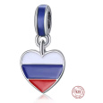 Charm Sterlingové stříbro 925 Rusko vlajka – trikolóra ve tvaru srdce, přívěsek na náramek cestování