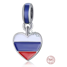 Charm Sterlingové stříbro 925 Rusko vlajka – trikolóra ve tvaru srdce, přívěsek na náramek cestování Charm Sterlingové stříbro 925 Rusko vlajka – trikolóra ve tvaru srdce, přívěsek na náramek cestování