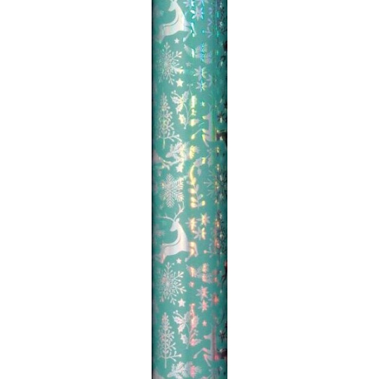 Zoewie Dárkový balicí papír 70 x 150 cm Vánoční Delicate and Dreamy zelený s jelenem, vločkami a stromky