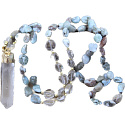 108 Mala Larimar náhrdelník meditační šperk, přírodní kámen surový křišťál, nuget 6 - 9 mm, přívěsek 8 - 15 x 45 - 70 mm