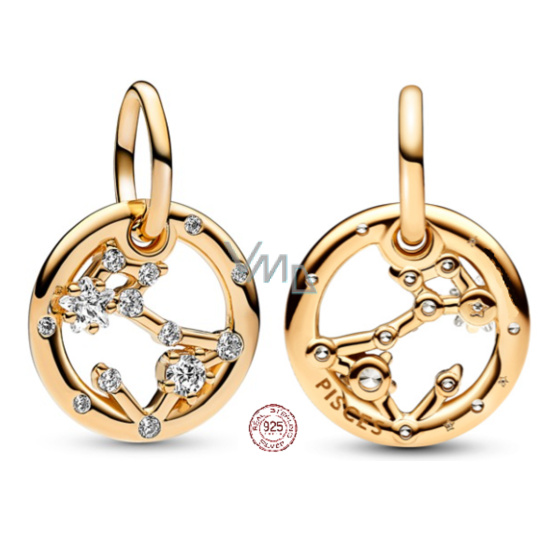 Charm Sterlingové stříbro 925 Pozlacené znamení zvěrokruhu Ryby, přívěsek na náramek Charm Sterlingové stříbro 925 Pozlacené znamení zvěrokruhu Ryby, přívěsek na náramek