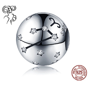 Charm znamení zvěrokruhu Beran + zirkony, korálek na náramek 9 mm