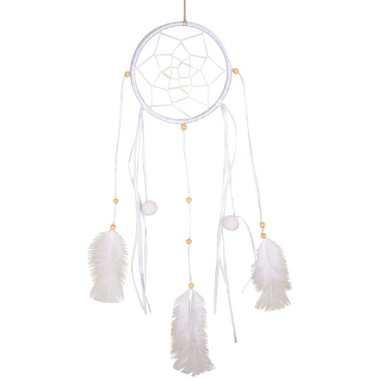 Lapač snů s peříčky bílý 45 cm
