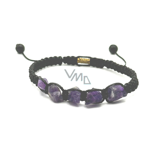 Ametyst surový náramek přírodní kámen, ručně pletený, nastavitelná velikost, kámen králů a biskupů